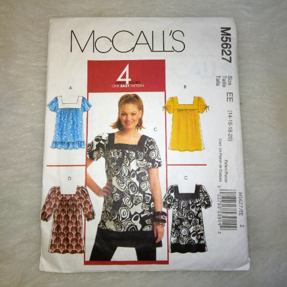 MCCALL'S M5627 Sz 14-20 Pull over tunic in 2 lengths with square neckline sleeve